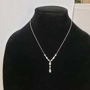 Monet Silver Toned Chain Necklace Rhinestone Dangle Charm 18 Inch